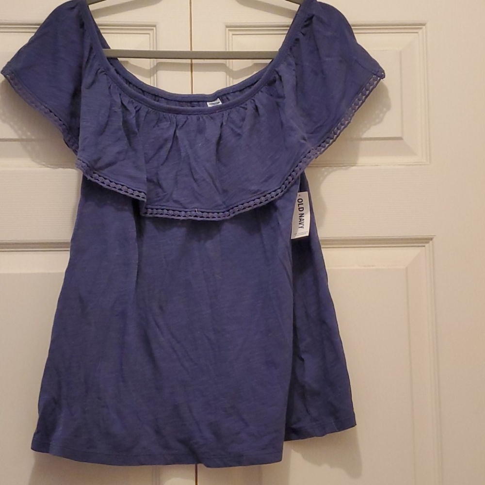 NWT Old Navy Off Shoulder Blue Top w/ lace detail
